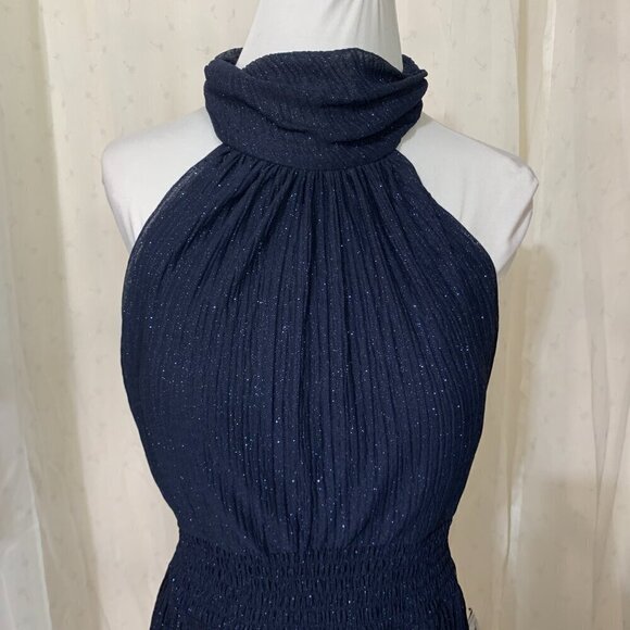 Betsy Adam Sammi Long Glitter Mesh Mock Neck Formal Dress Sz 10 in Navy - Picture 4 of 11